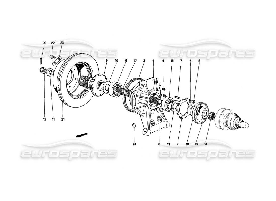 Ferrari 512 BBi Rear Suspension - Brake Disc Parts Diagram