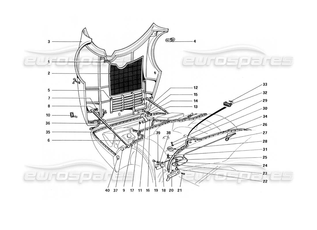 Ferrari 512 BBi Front Compartment Lid Parts Diagram