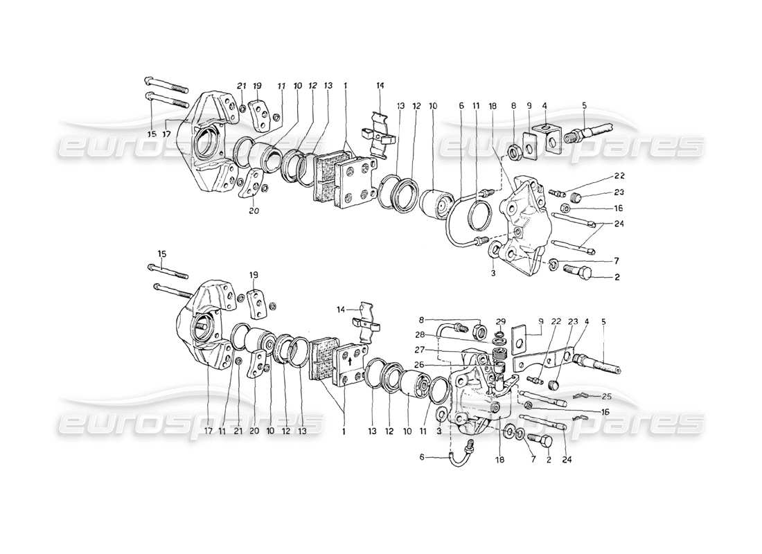 Ferrari 208 GT4 Dino (1975) Calipers for Front and Rear Brakes Parts Diagram