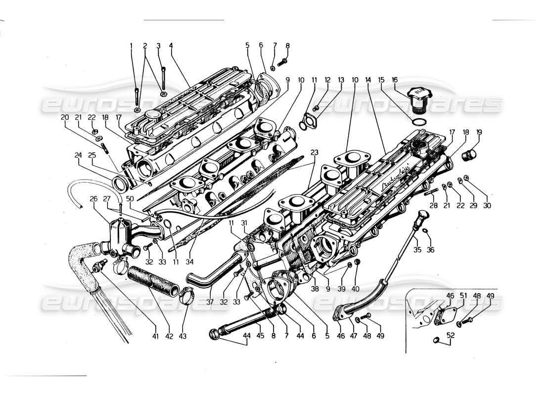 a part diagram from the Lamborghini Urraco P250 / P250S parts catalogue