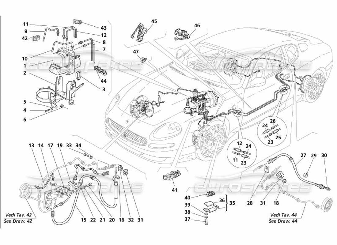 maserati 4200 gransport (2005) braking system -not for gd- part diagram