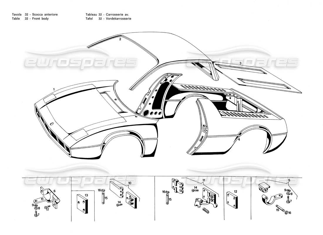 maserati merak 3.0 front body parts diagram