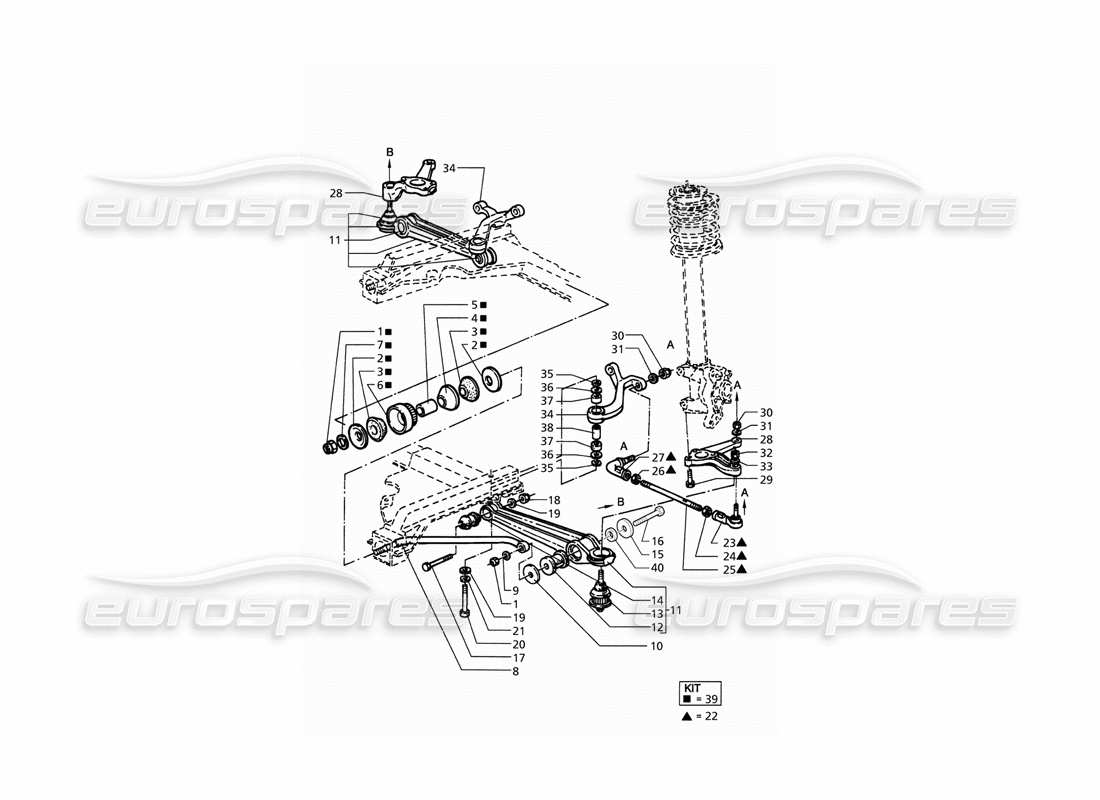 maserati qtp. 3.2 v8 (1999) front suspension part diagram