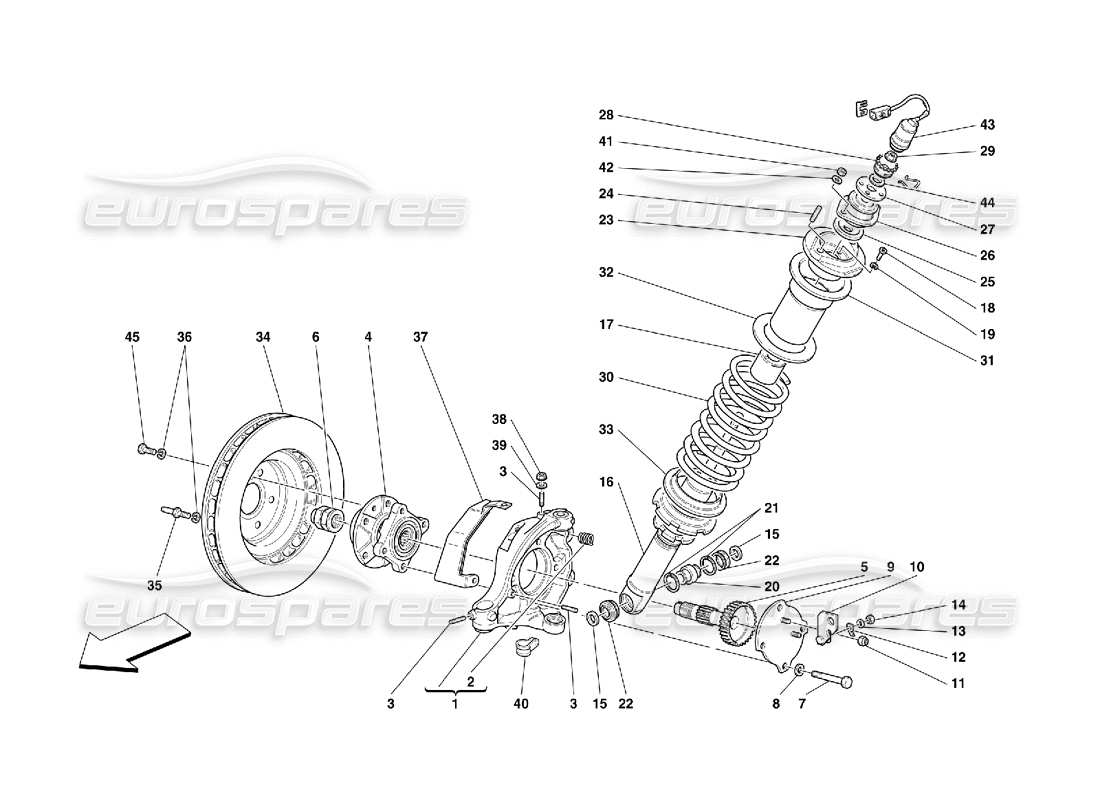 ferrari 456 gt/gta front suspension - shock absorber and brake disc parts diagram