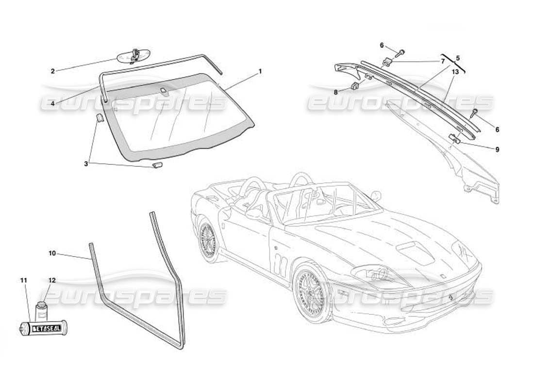 ferrari 550 barchetta glasses and gaskets parts diagram