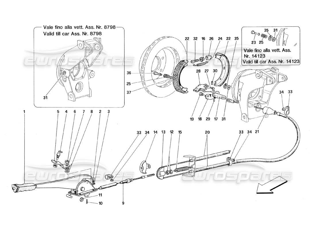 ferrari 348 (1993) tb / ts hand-brake control parts diagram