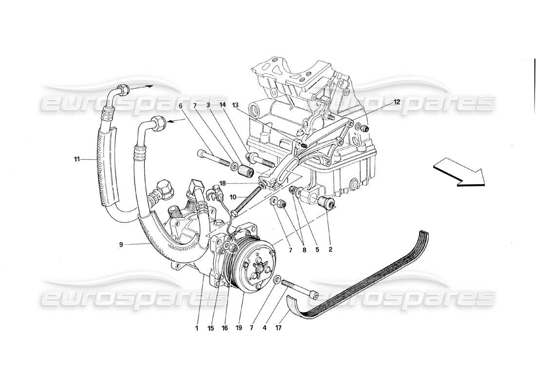 ferrari 348 (1993) tb / ts air conditioning compressor parts diagram