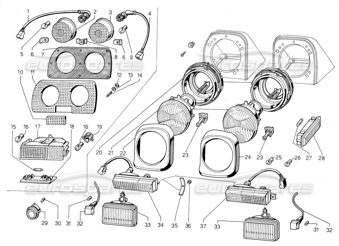 lamborghini jalpa 3.5 (1984) headlamps and direction indicators parts diagram