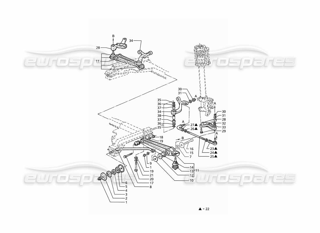maserati ghibli 2.8 (abs) front suspension parts diagram