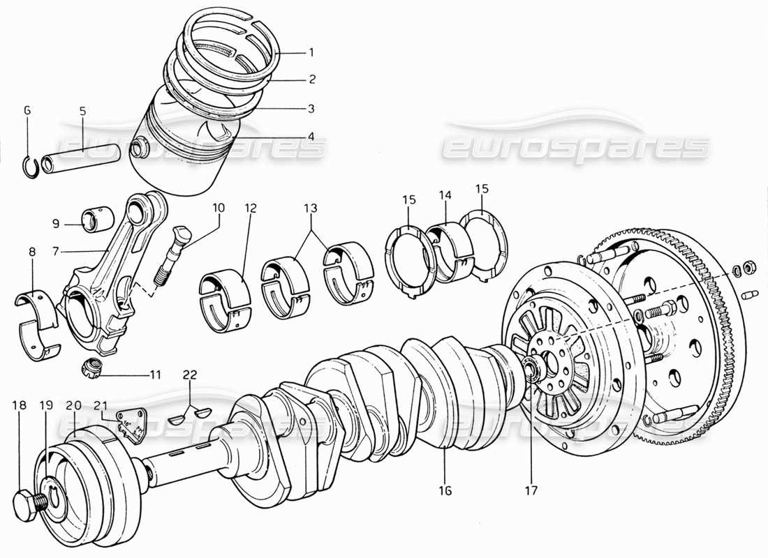 ferrari 206 gt dino (1969) crankshaft, connecting rods and pistons parts diagram