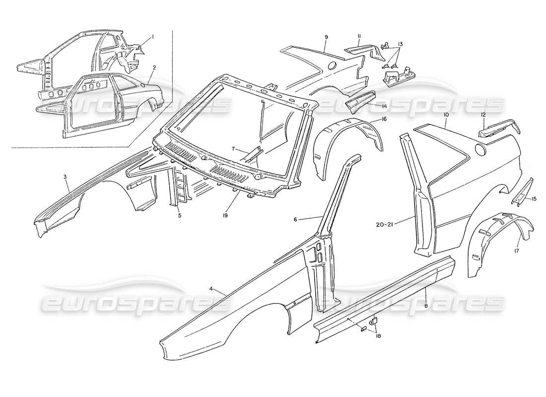 maserati ghibli 2.8 (non abs) bodywork-external panels parts diagram