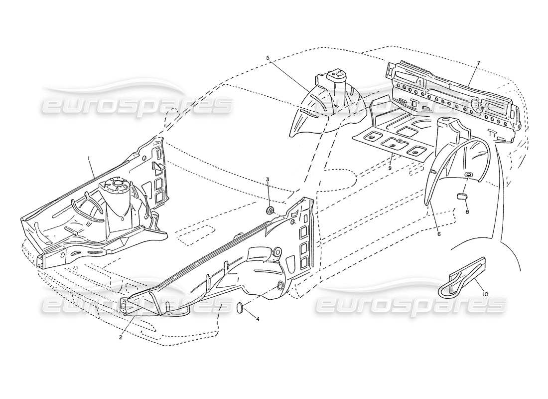 maserati ghibli 2.8 (non abs) bodywork- internal frame parts diagram