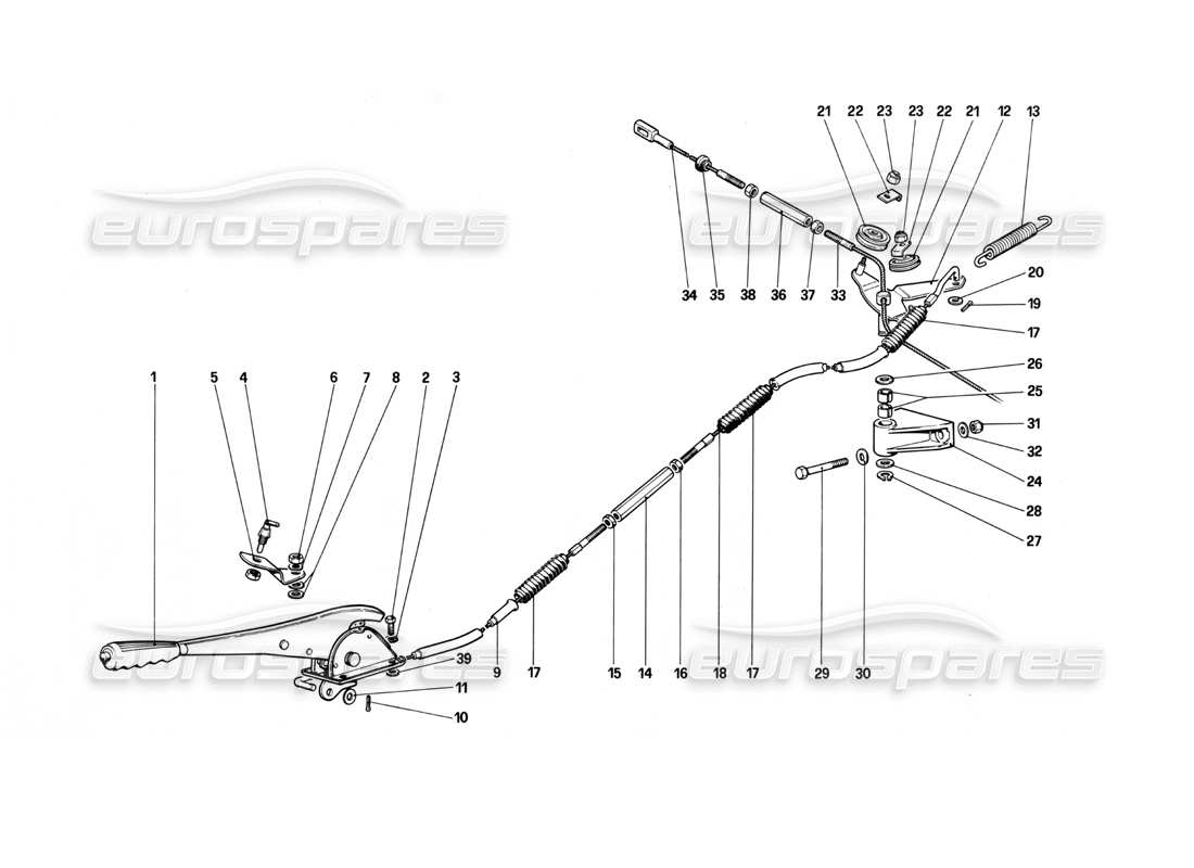 ferrari mondial 3.0 qv (1984) hand - brake control (valid only for lhd up to chassis no. 43011) parts diagram