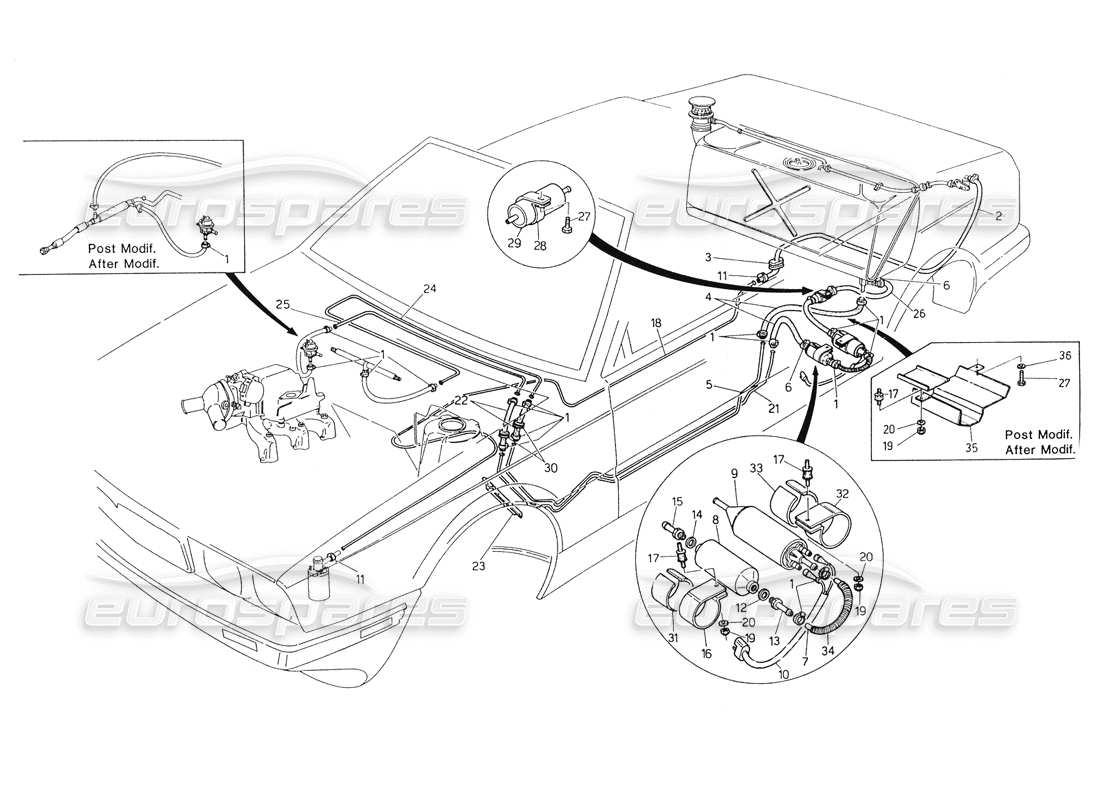 maserati biturbo spider fuel pipes part diagram