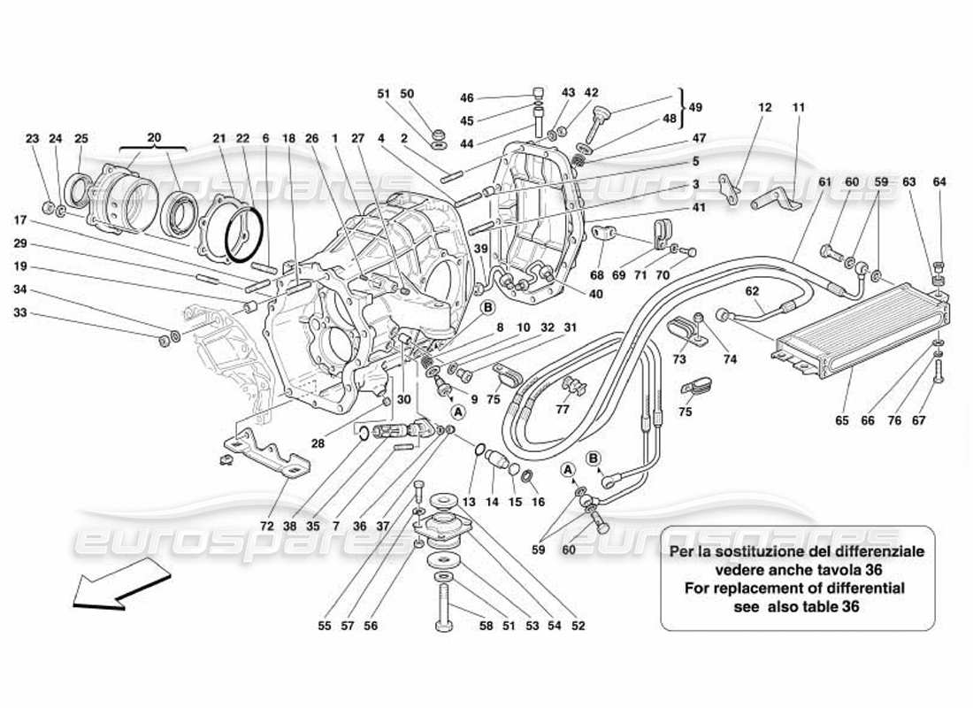 ferrari 550 barchetta differential carrier and clutch cooling radiator parts diagram