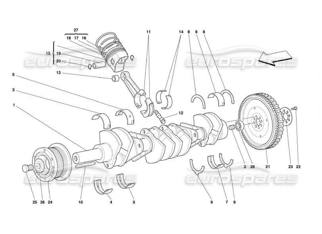 ferrari 550 barchetta driving shaft - connecting rods and pistons parts diagram