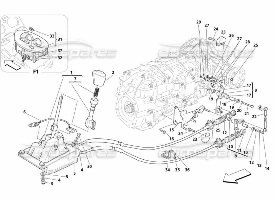 maserati 4200 coupe (2005) outer gearbox controls parts diagram