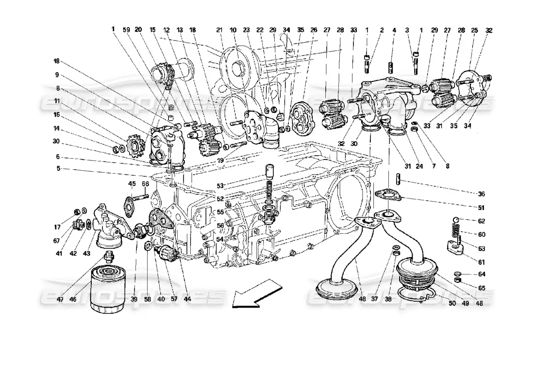 ferrari 512 m lubrication - pumps and oil filter parts diagram