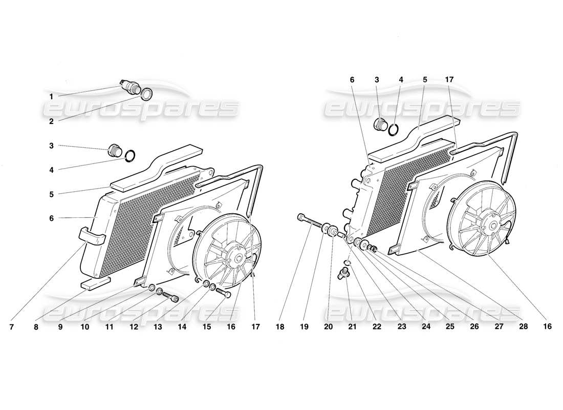 lamborghini diablo vt (1994) radiators and electro-fans part diagram