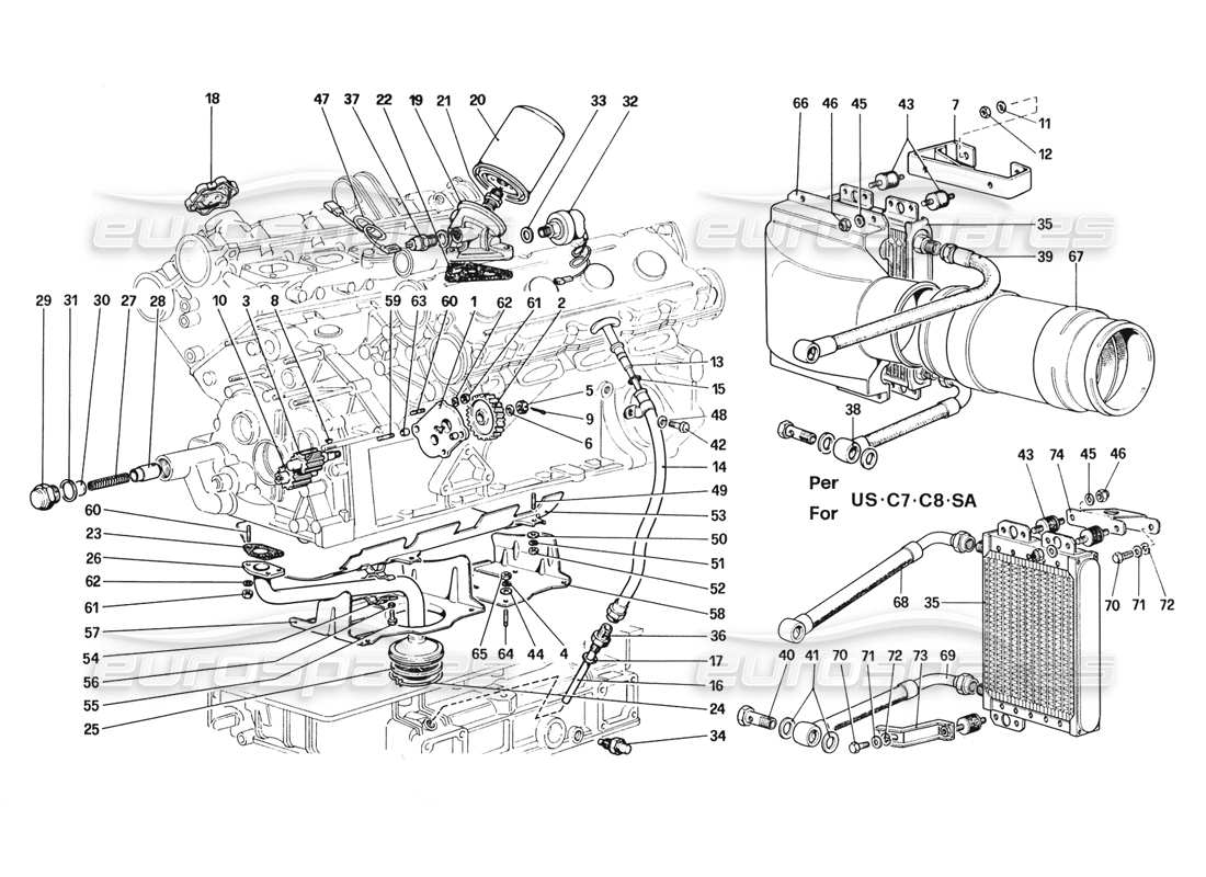ferrari 328 (1988) lubrication system parts diagram