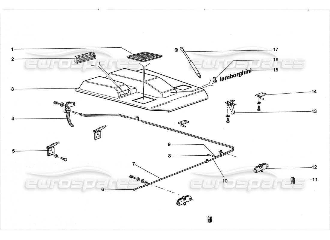 lamborghini lm002 (1988) front bonnet parts diagram