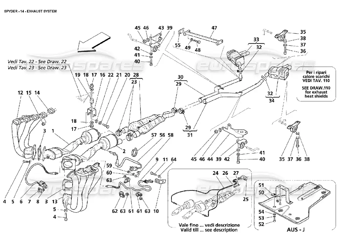 maserati 4200 spyder (2002) exhaust system parts diagram