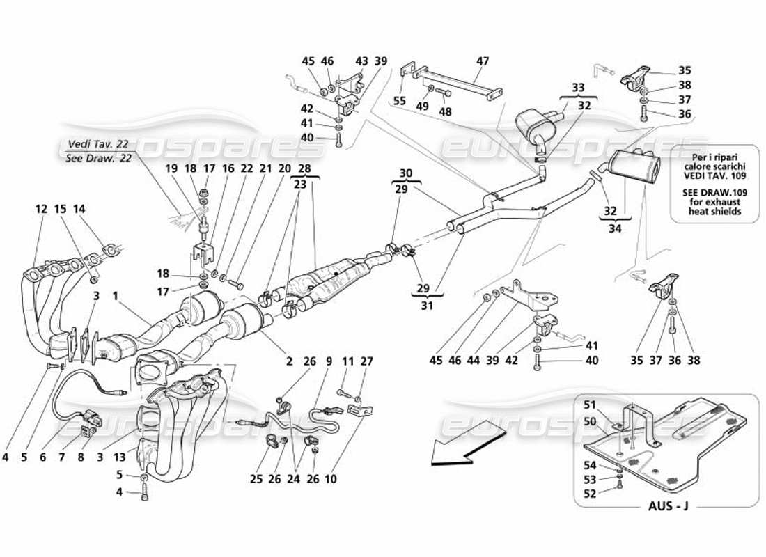 maserati 4200 gransport (2005) exhaust system part diagram