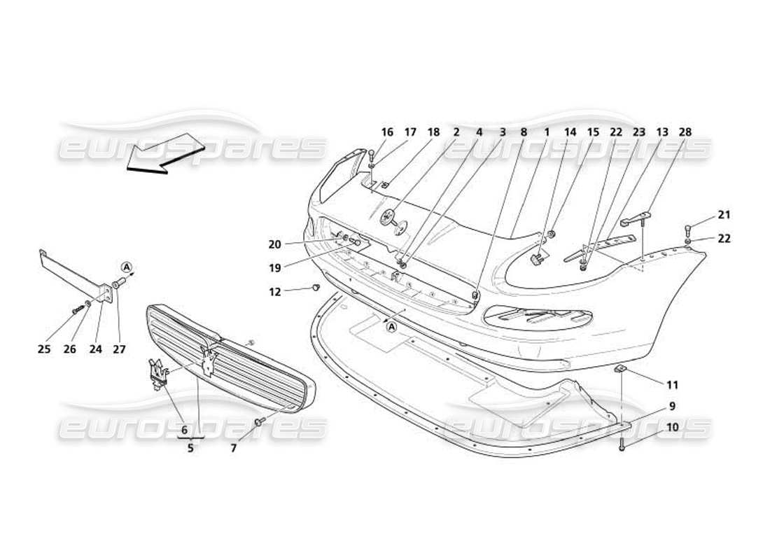 maserati 4200 coupe (2005) front bumper parts diagram