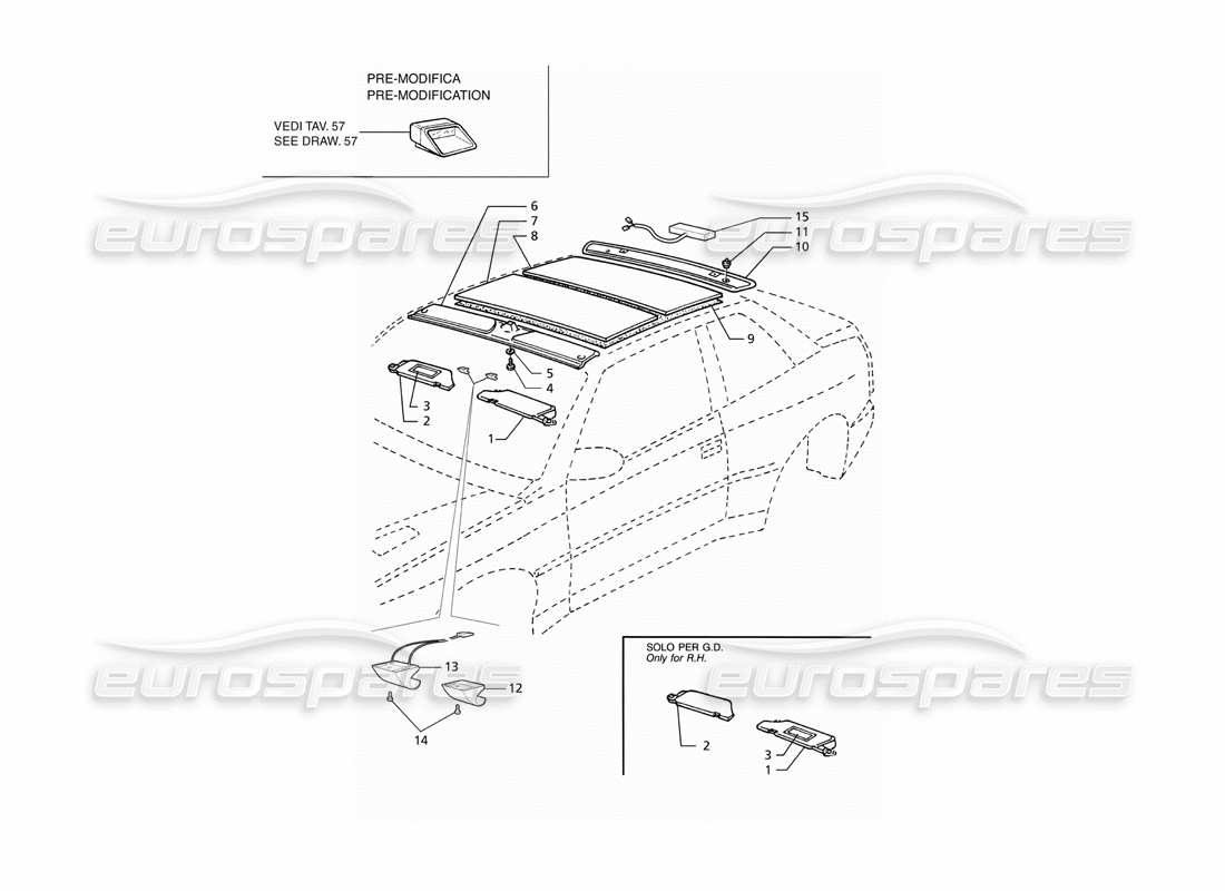 maserati ghibli 2.8 gt (variante) inner trims: roof part diagram