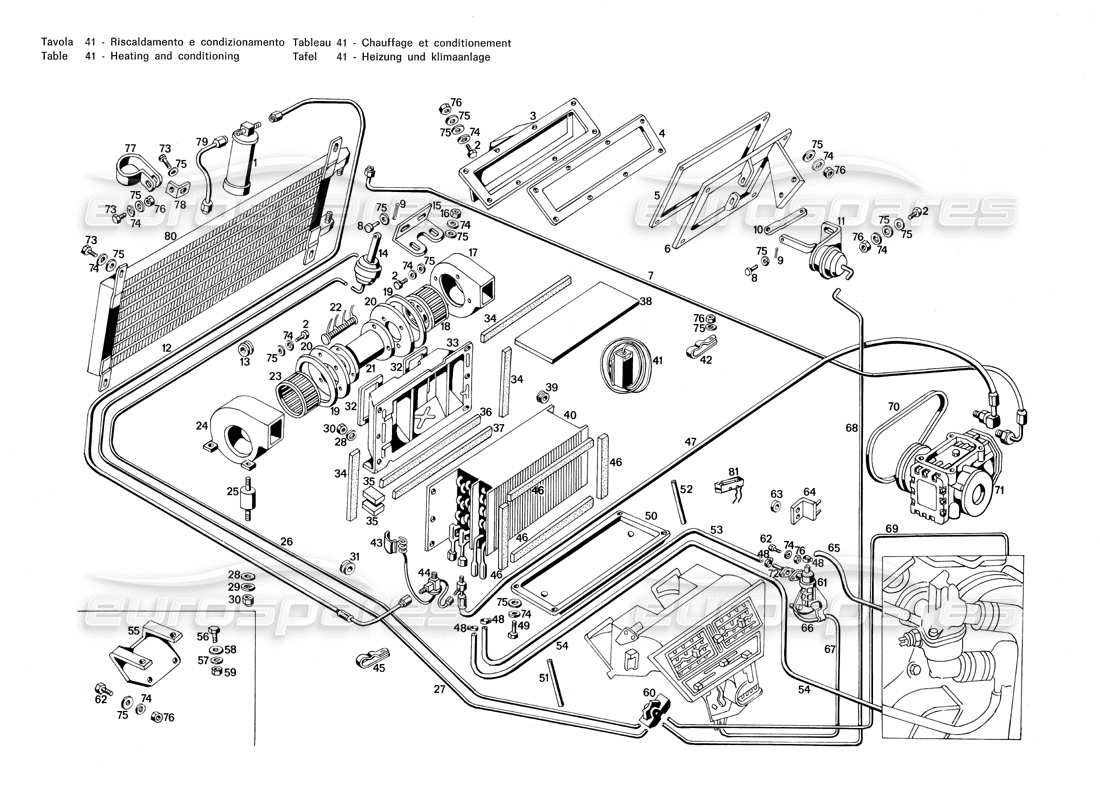 maserati merak 3.0 heating and conditioning parts diagram