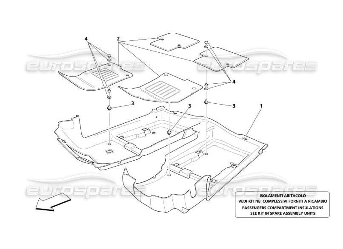 maserati 4200 coupe (2005) passengers compartment carpets parts diagram