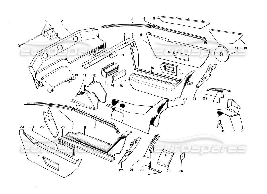 lamborghini countach 5000 qvi (1989) inner coverings parts diagram