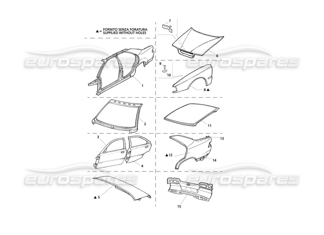 maserati qtp v6 evoluzione body shell: outer panels parts diagram