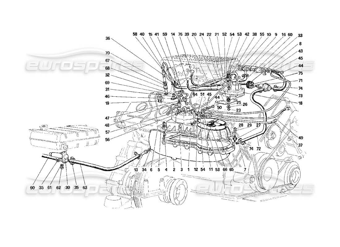 ferrari mondial 3.2 qv (1987) fuel distributors lines (not for us and ch87 version) parts diagram