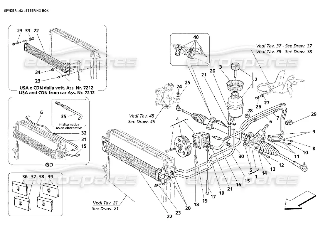 maserati 4200 spyder (2002) steering box parts diagram