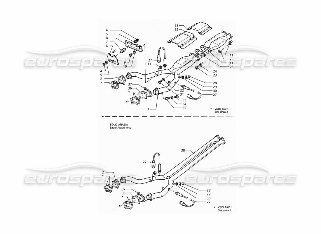 maserati ghibli 2.8 gt (variante) front exhaust system parts diagram