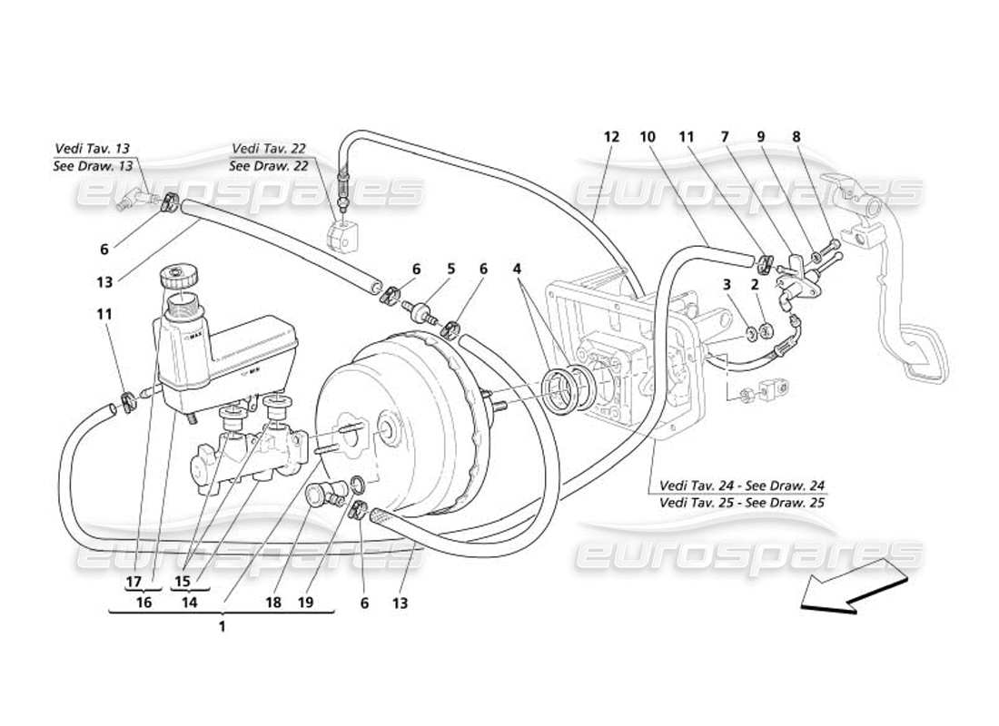 maserati 4200 coupe (2005) brakes and clutch hydraulic controls parts diagram