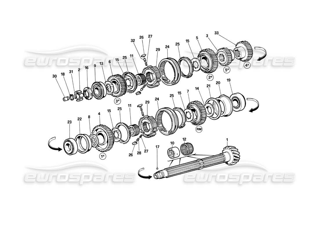 ferrari testarossa (1990) lay shaft gears parts diagram