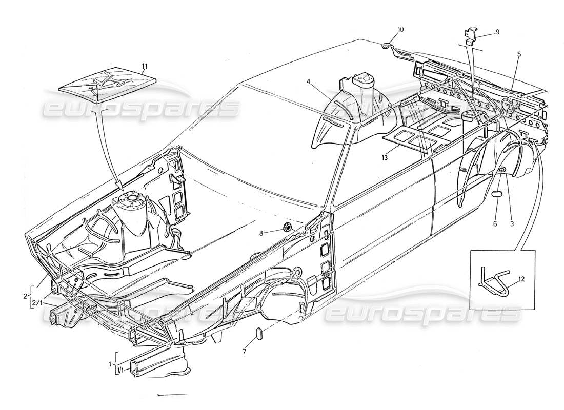 maserati 2.24v body shell: inner panels part diagram