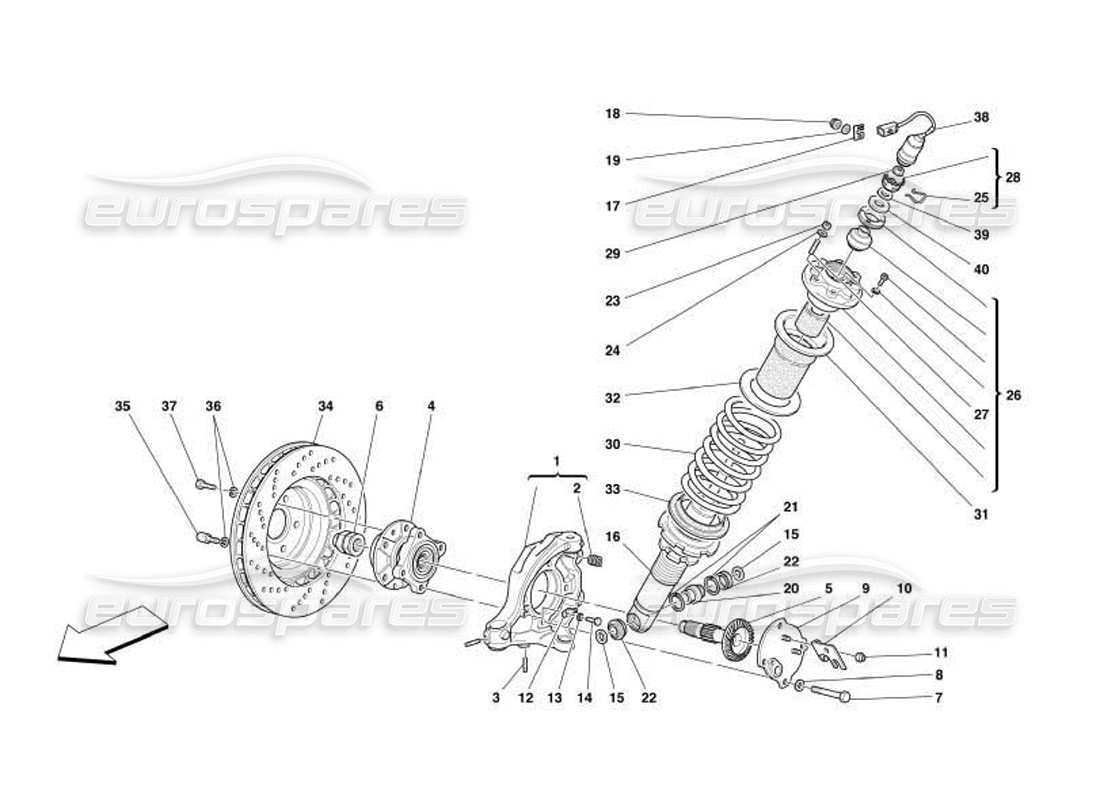 ferrari 550 barchetta front suspension - shock absorber and brake disc parts diagram