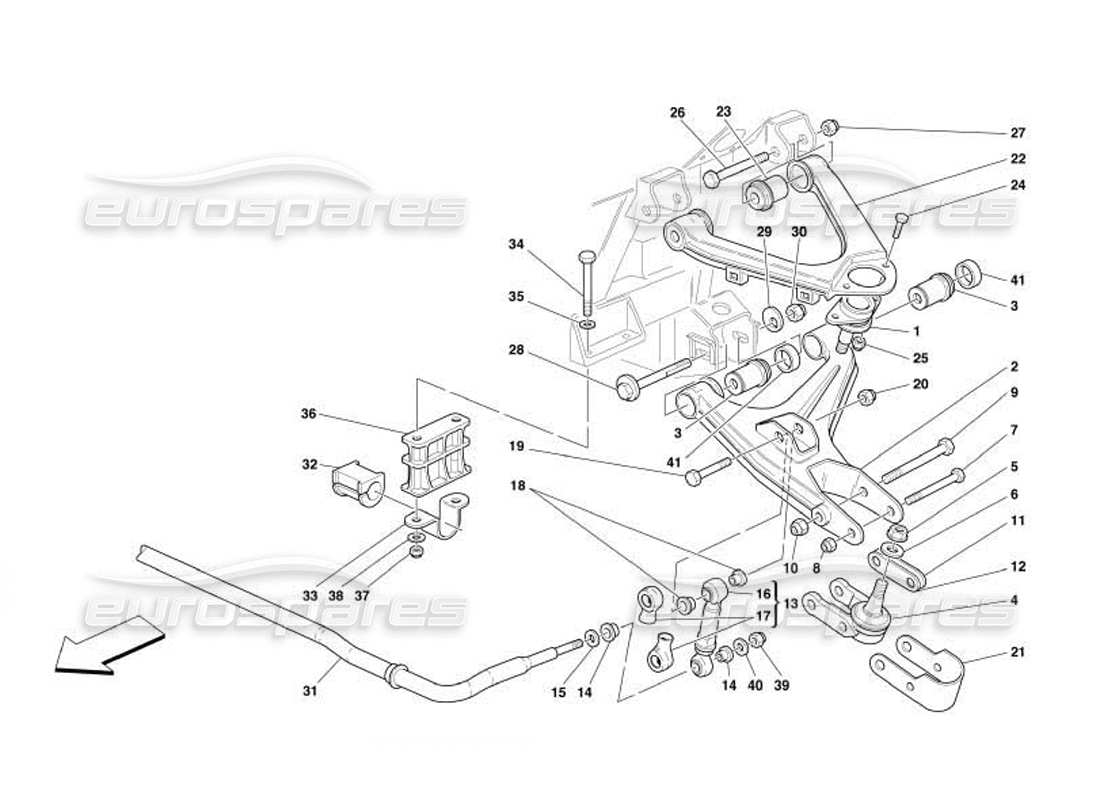 ferrari 550 barchetta front suspension - wishbones and stabilizer bar parts diagram