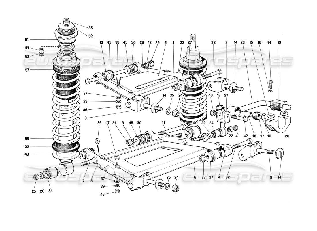 ferrari 412 (mechanical) rear suspension - levers and shock absorbers parts diagram