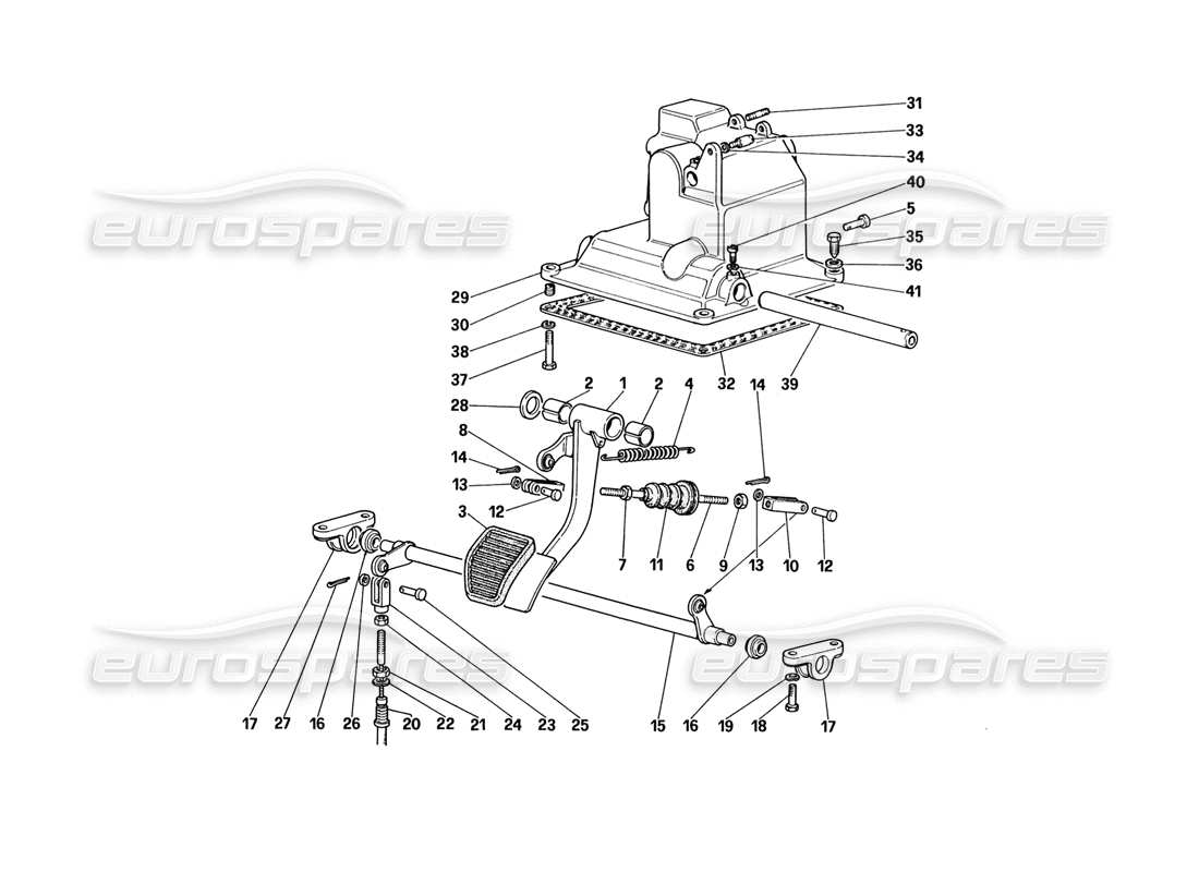 ferrari 328 (1988) pedal board - clutch controll (for car with antiskid system - variants for rhd version) part diagram