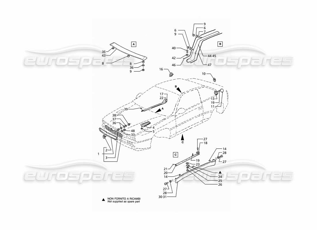 maserati ghibli 2.8 (abs) external finishing badges parts diagram