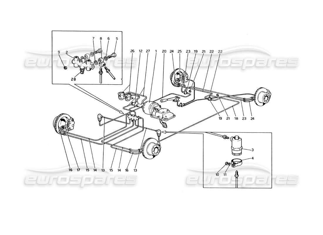 ferrari 365 gt4 berlinetta boxer brake system parts diagram