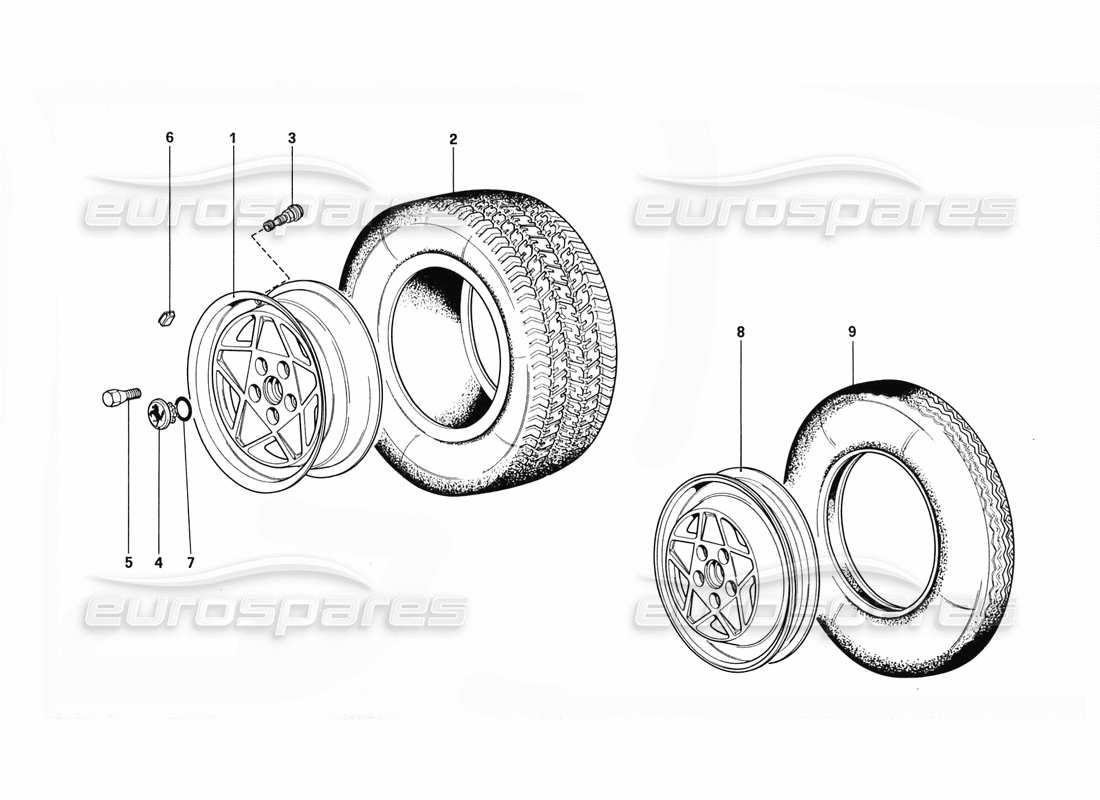 ferrari 328 (1988) wheels (up to car no. 76625) part diagram