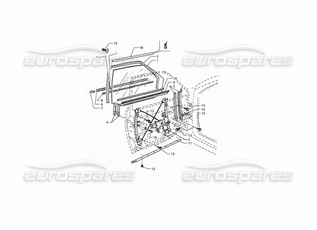 maserati qtp. 3.2 v8 (1999) front doors: windows and regulators part diagram