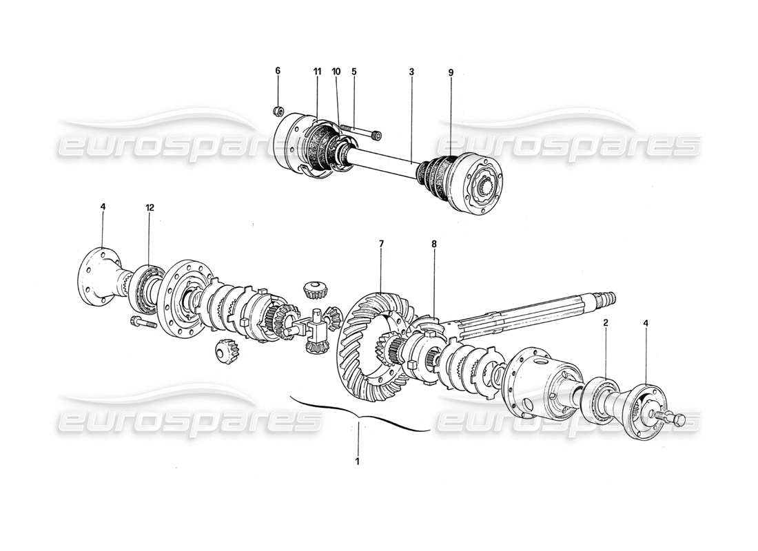 ferrari 288 gto differential & axle shafts parts diagram