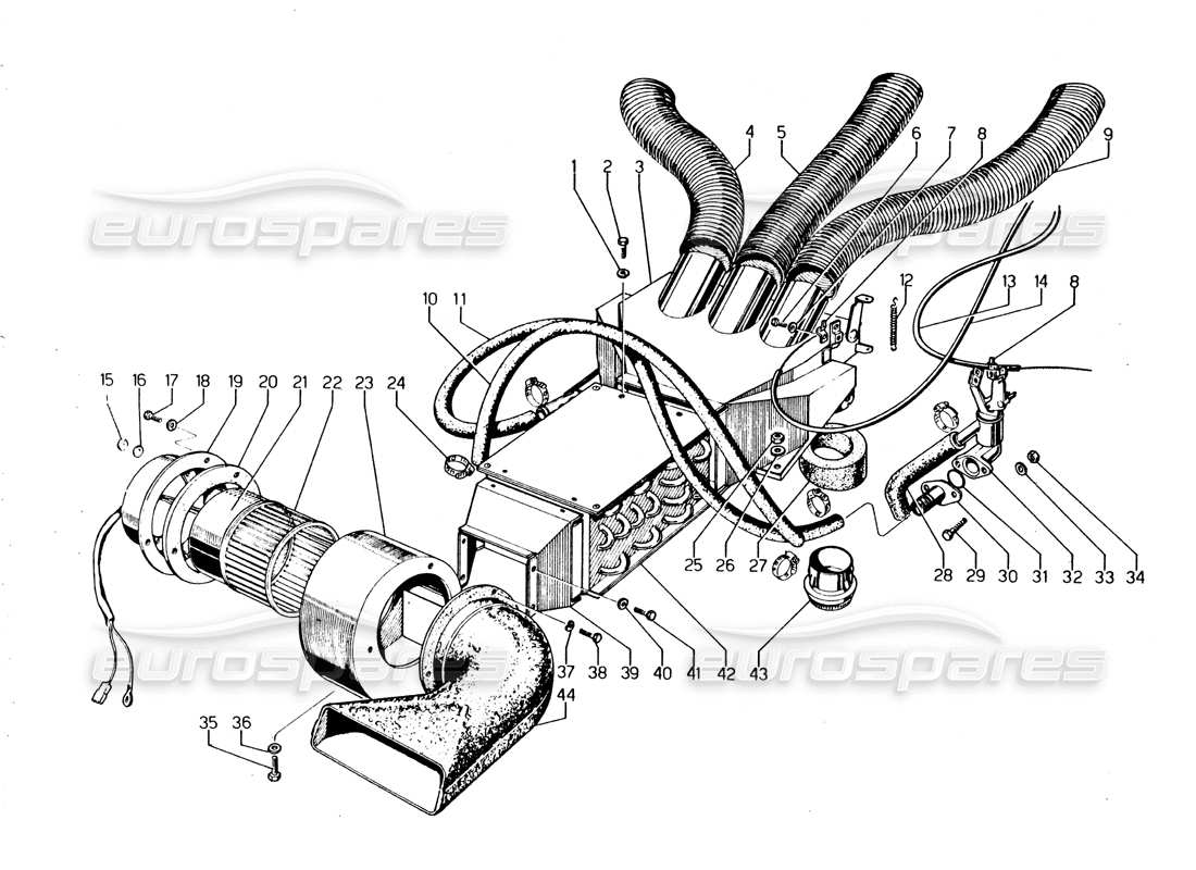 lamborghini urraco p250 / p250s heater part diagram