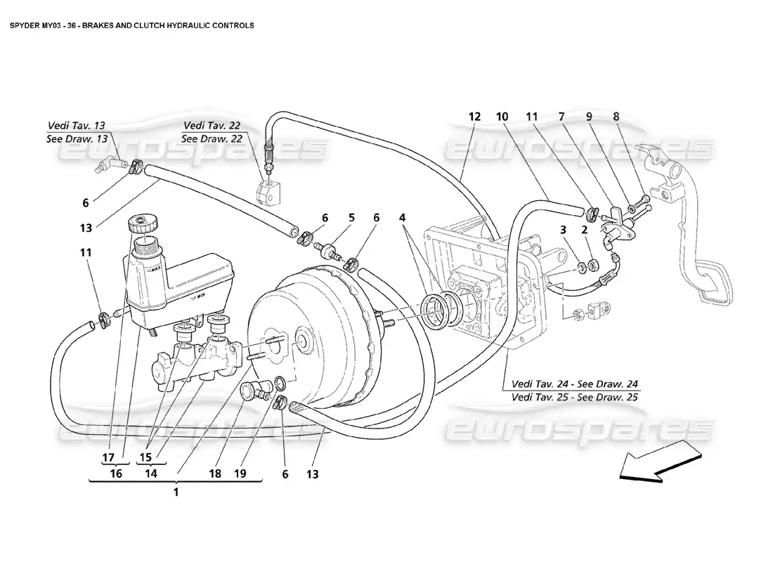 maserati 4200 spyder (2003) brakes and clutch hydraulic controls parts diagram